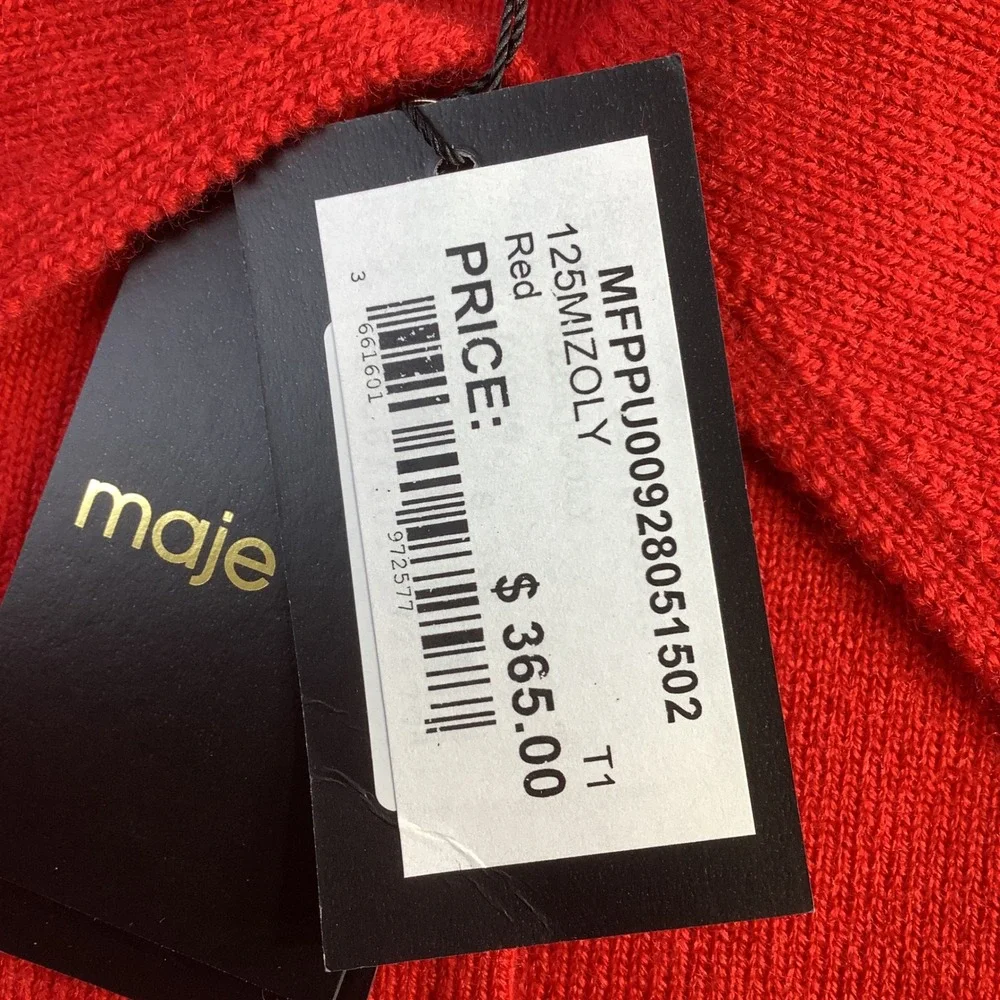 Maje Mizoly Red‎ Wool Blend Embroidered Polo Sweater Gold Buttons Size 1 NWT